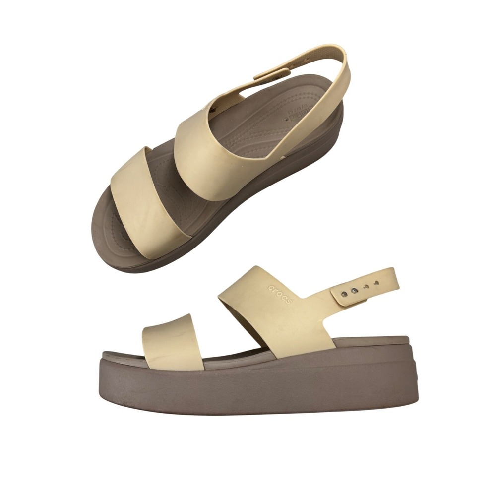 Crocs Brooklyn Low Wedge Platform Sandals Beige Tan LiteRide Foam Women's 10